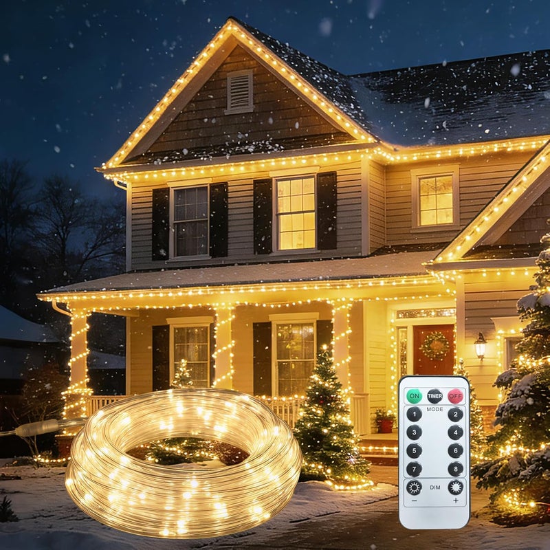 FUYO 100ft LED Rope Light with Remote 8 Modes Strip Lights with Timer & Memory 5.5mm Large Diameter Twinkle Lights for Wedding Garden Christmas Halloween Bedroom Patio Decorations (30M, Warm White) - Image 1